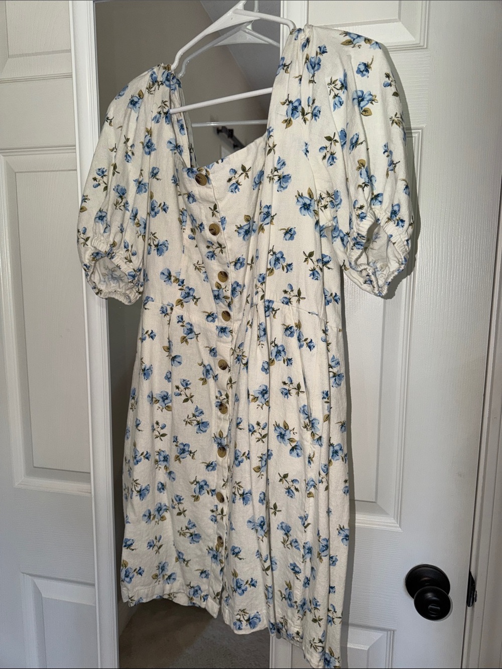 Old Navy Cream Mini Dress with Blue Floral Print